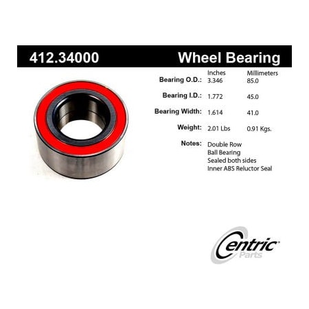 Centric Premium Double Row Wheel Bearing, Parts 412.34000 412.34